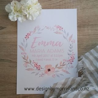 Dusty Pink Floral Birth Details